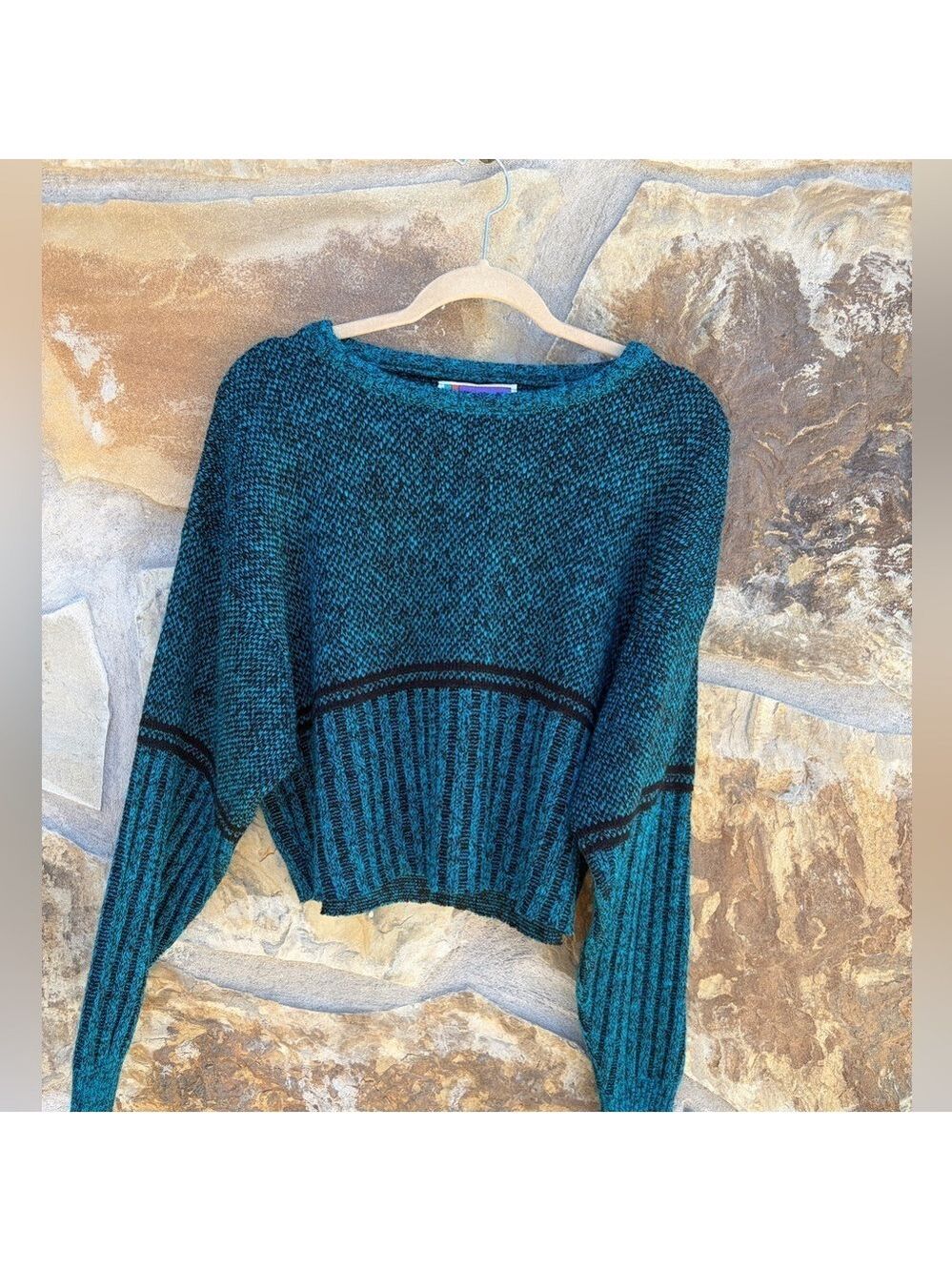 Vintage Space Dyed 80s Oversized Sweater Graphix Cropped Textured Sweater